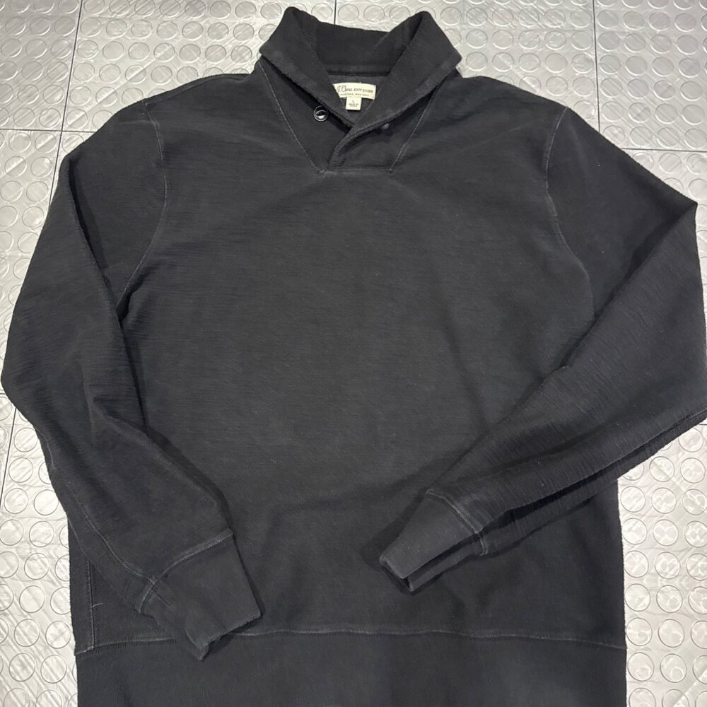 J Crew Cotton Blend Shawl Collar Sweatshirt Garment Dye Black Heather Large L